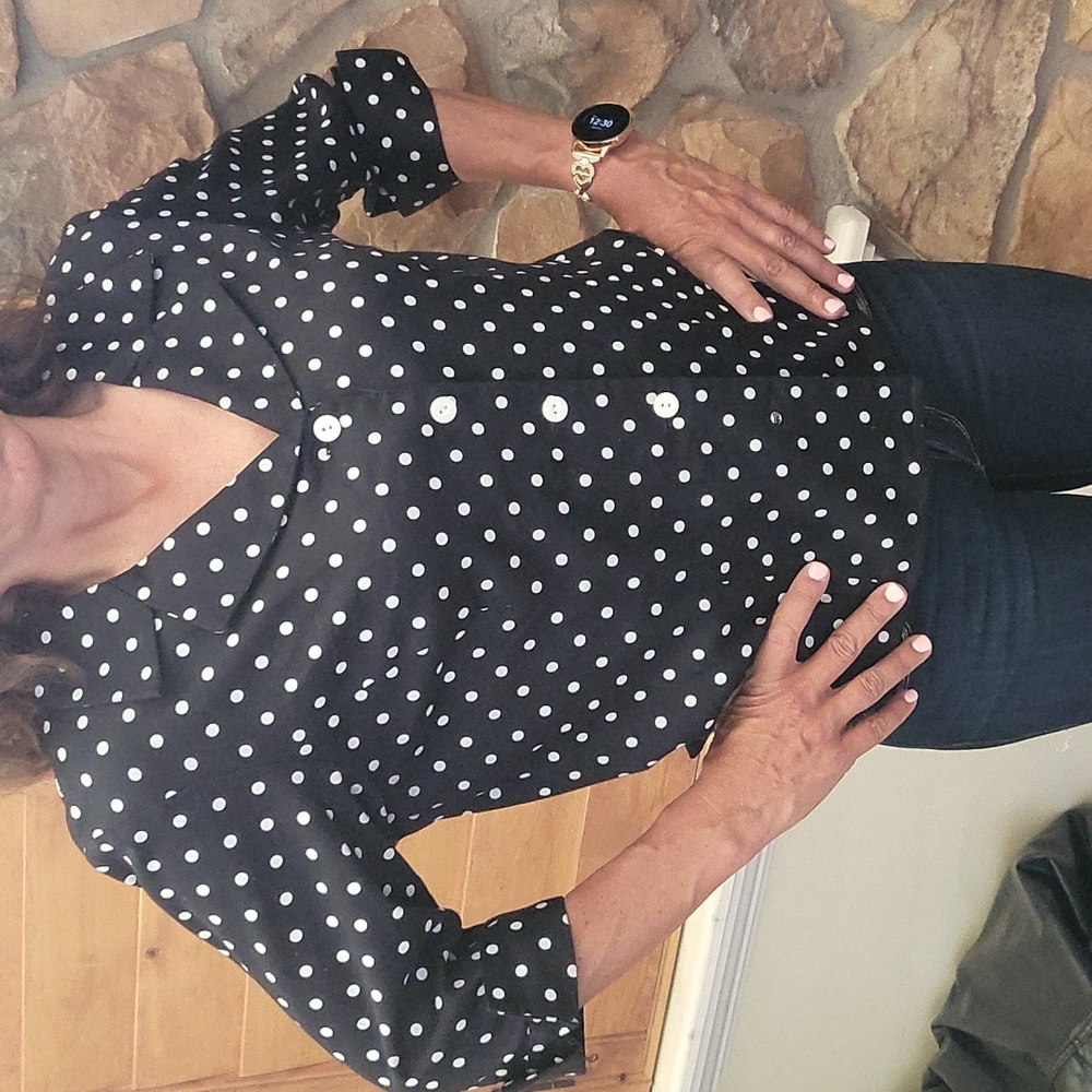 Pendleton, Black button-up polka dot, 3/4 sleeve, M-collar, shirt